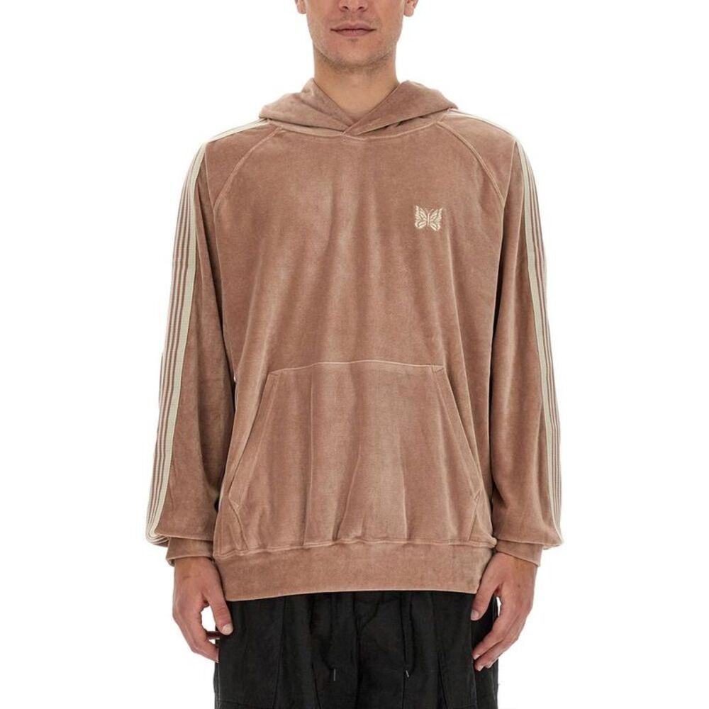 NEEDLES Velour Butterfly Logo Hoodie Men Beige Sweaters & Cardigans